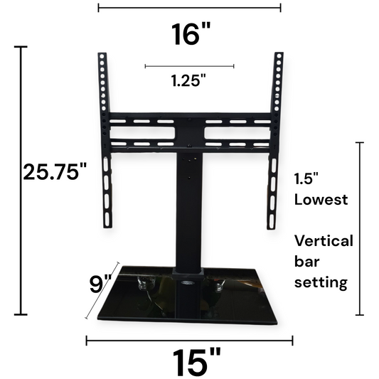Tabletop TV Stand with Tempered Glass Base Universal Fit VESA