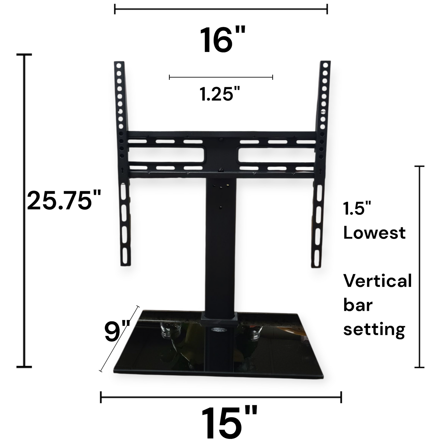 Tabletop TV Stand with Tempered Glass Base Universal Fit VESA