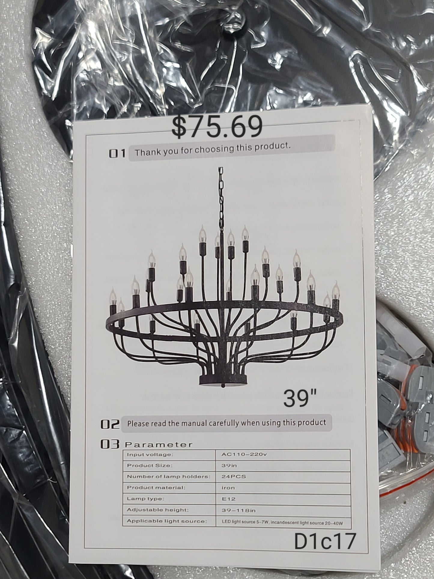 24 Ligh Chandelier Farmhouse Black